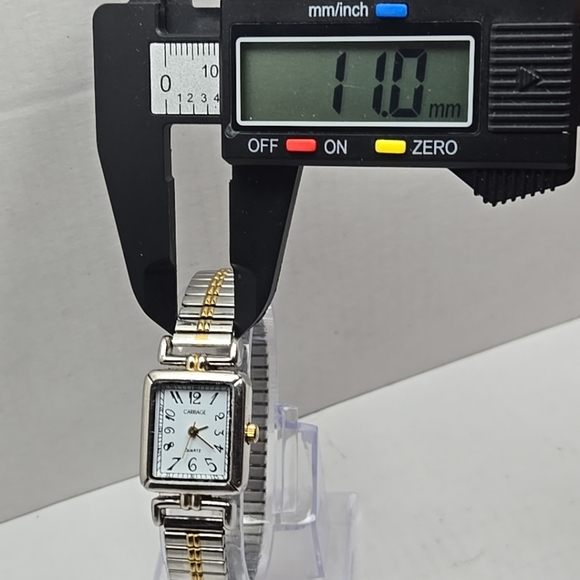 Womens Carriage by Timex Tank Watch Silver Gold Two Tone Stretch New Battery - Picture 5 of 10